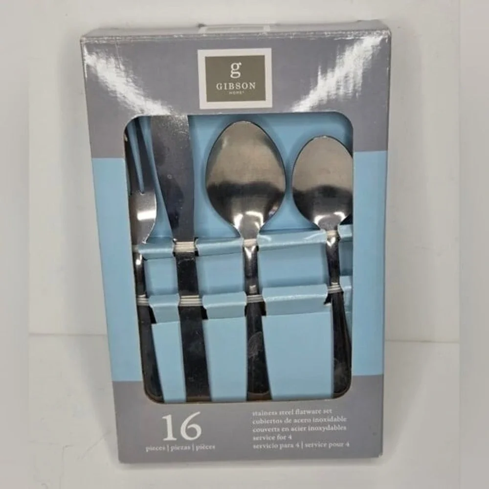 Gibson Stainless Steel Silverware‎ Flatware Set 16 Piece NEW IN BOX